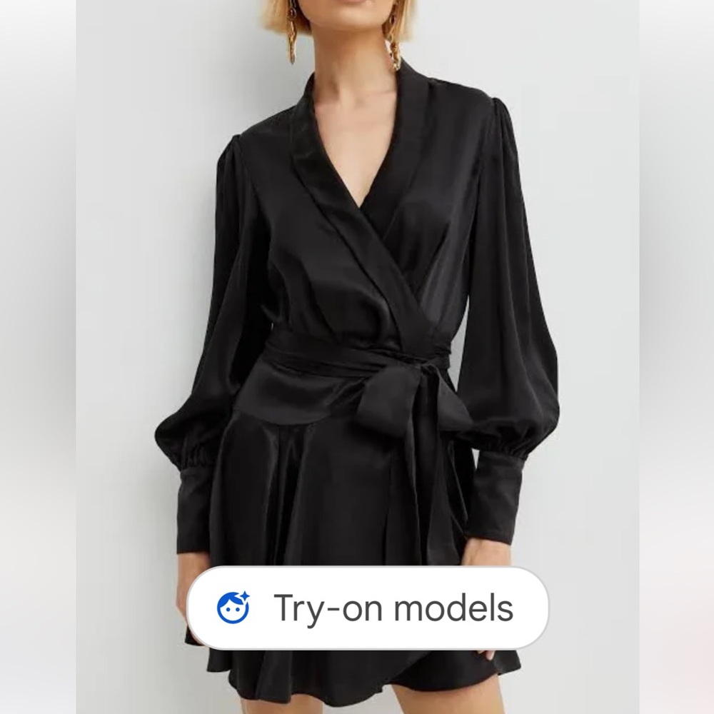 NWOT Black Wrap Dress with Puff Sleeves